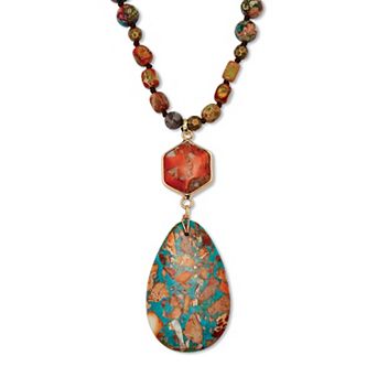 Genuine Jasper Goldtone Drop Pendant Necklace 34-inch