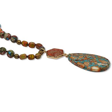 Genuine Jasper Goldtone Drop Pendant Necklace 34-inch