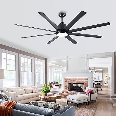 72" Industrial Ceiling Fan with Light, 8 Blade Quiet DC Motor Remote Control