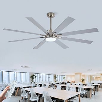 72" Industrial Ceiling Fan with Light, 8 Blade Quiet DC Motor Remote Control