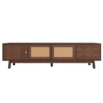 Modern Storage Cabinet Farmhouse TV Stand with Sliding Doors and Drawer
