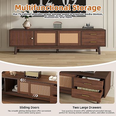Modern Storage Cabinet Farmhouse TV Stand with Sliding Doors and Drawer