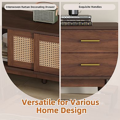 Modern Storage Cabinet Farmhouse TV Stand with Sliding Doors and Drawer