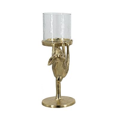 TOEMOA Metallic Gold Glass Hurricane Pillar Candle Holder with Bunny Accent