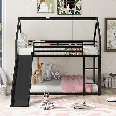 GOODSILO Twin Over Twin House Bunk Bed with Convertible Slide and Ladder