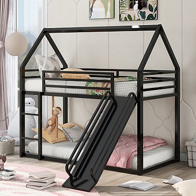 GOODSILO Twin Over Twin House Bunk Bed with Convertible Slide and Ladder