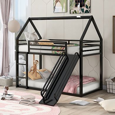 GOODSILO Twin Over Twin House Bunk Bed with Convertible Slide and Ladder