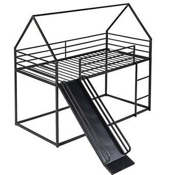 GOODSILO Twin Over Twin House Bunk Bed with Convertible Slide and Ladder