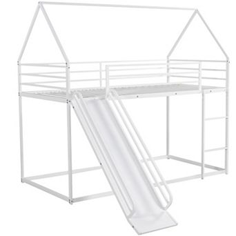 GOODSILO Twin Over Twin House Bunk Bed with Convertible Slide and Ladder