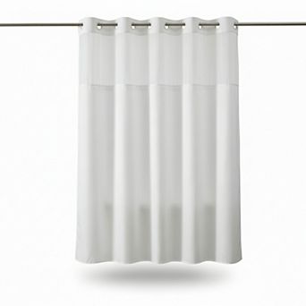White No Hook Waffle Weave Shower Curtain with Snap-In Liner 71x74 Inch