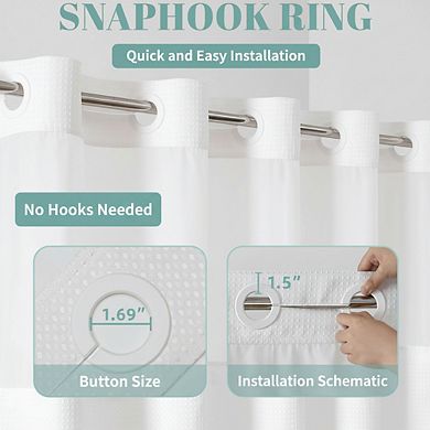 White No Hook Waffle Weave Shower Curtain with Snap-In Liner 71x74 Inch
