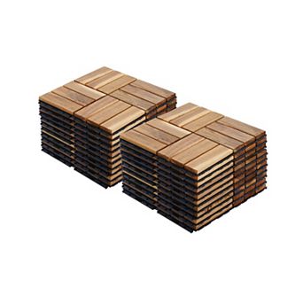 WOW PIONEER 20 pc Interlocking Hardwood Deck Tile Set for Outdoor Flooring