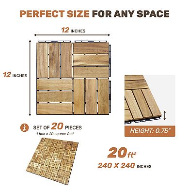 WOW PIONEER 20-Piece Interlocking Hardwood Deck Tile Set for Outdoor Flooring