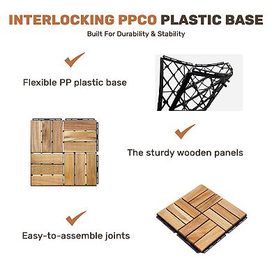 WOW PIONEER 20-Piece Interlocking Hardwood Deck Tile Set for Outdoor Flooring