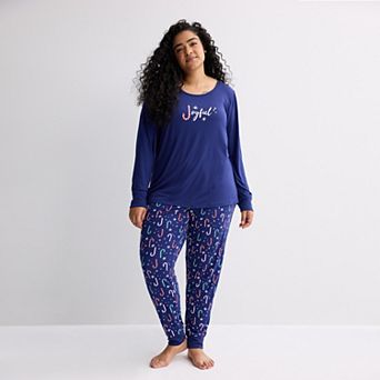 Plus Size Jammies For Your Families® Blue Candy Cane Graphic Pajama Top & Pajama Bottoms Set
