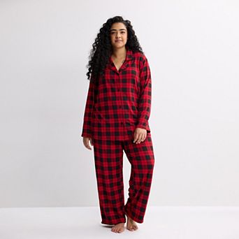 Plus Size Jammies For Your Families® Buffalo Check Notch Collar Pajama Top & Pajama Bottoms Set