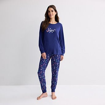 Women's Jammies For Your Families® Blue Candy Cane Graphic Pajama Top & Pajama Bottoms Set