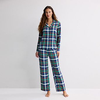 Juniors' Jammies For Your Families® Blue Plaid Notch Collar Pajama Top & Pajama Bottoms Set