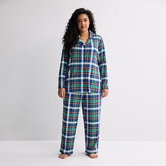 Plus Size Jammies For Your Families® Blue Plaid Notch Collar Pajama Top & Pajama Bottoms Set