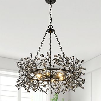 31" Contemporary Black Branch Shaped 6-Light Crystal Chandelier