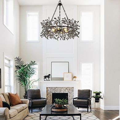 31" Contemporary Black Branch Shaped 6-Light Crystal Chandelier