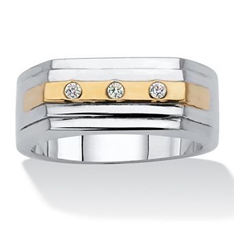 Men's Round Crystal Gold Ion-Plated Stainless Steel Two-Tone Ring