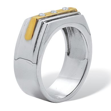 Men's Round Crystal Gold Ion-Plated Stainless Steel Two-Tone Ring