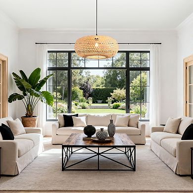 22" Bohemian Natural Bamboo Handmade Round Chandelier 1-Light Pendant Light