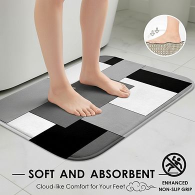 4-Pc Grey Geometric Bathroom Set with Shower Curtain Toilet Cover & Rugs Black White Checkered