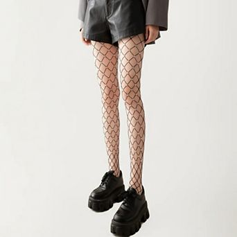 Women's Rhinestone Fishnet Tights with Stretch Fit, Diamond Pattern Sheer Stockings