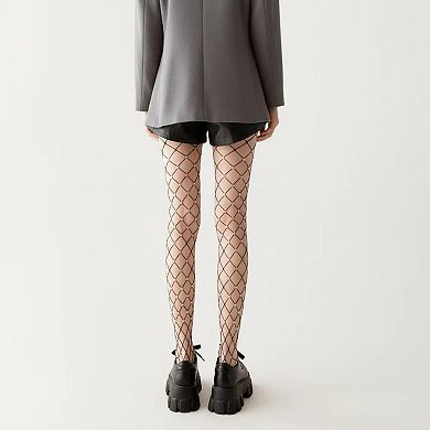 Women's Rhinestone Fishnet Tights with Stretch Fit, Diamond Pattern Sheer Stockings