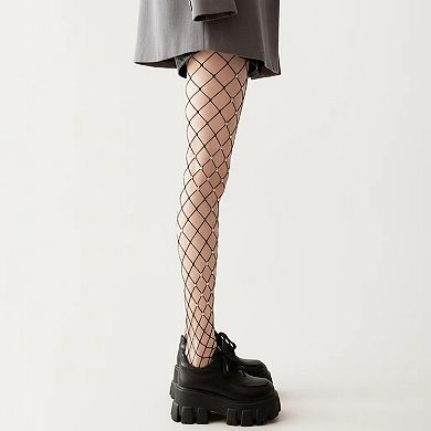 Women's Rhinestone Fishnet Tights with Stretch Fit, Diamond Pattern Sheer Stockings