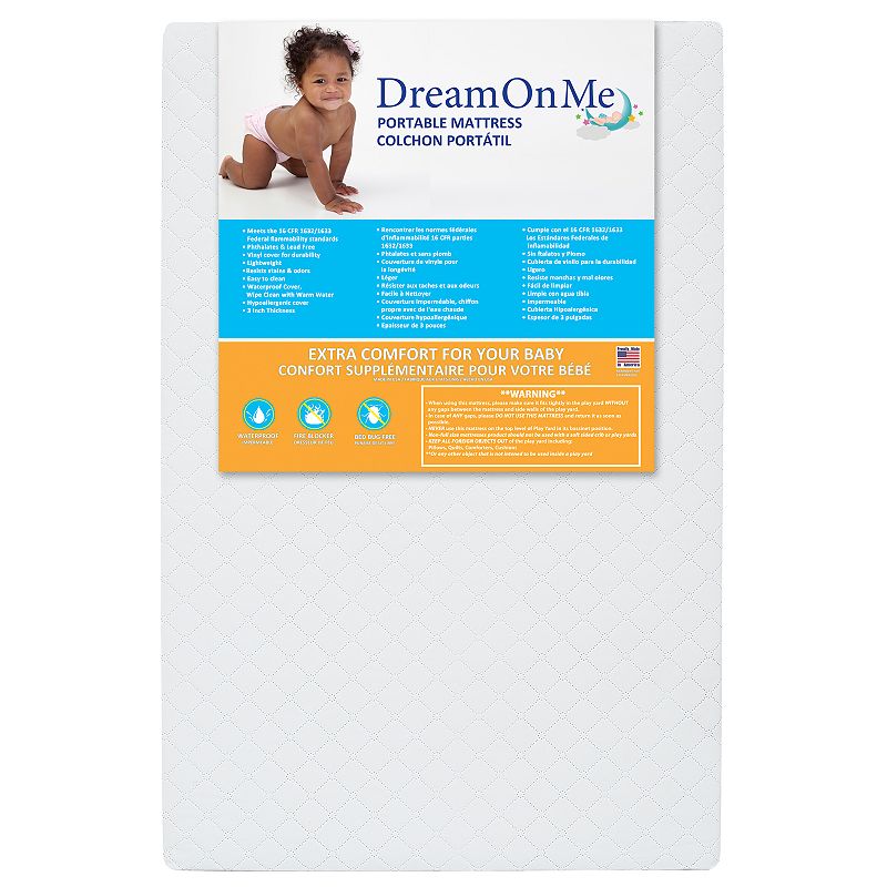 Dream on Me Holly 3” Mini / Portable Waterproof Fiber Crib Mattress