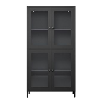 CEWOR Classic Storage Cabinet Display Cabinet, 4 Doors & 4 Adjustable Shelves, Flat