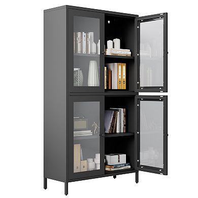 CEWOR Classic Storage Cabinet Display Cabinet, 4 Doors & 4 Adjustable Shelves, Flat