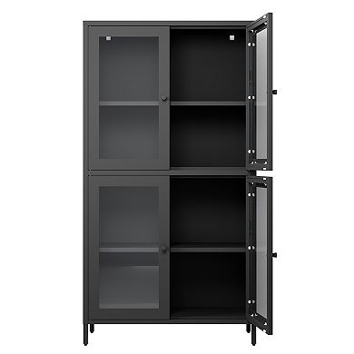 CEWOR Classic Storage Cabinet Display Cabinet, 4 Doors & 4 Adjustable Shelves, Flat