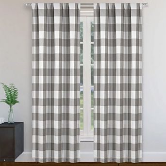Kate Aurora 2 pc Country Farmhouse Gray Buffalo Plaid Pleated Rod Pocket Window Curtain Panels