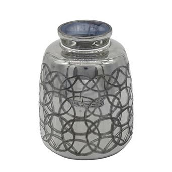 HomeRoots 9" Dark Gray Geometric Etched Glass Table Vase