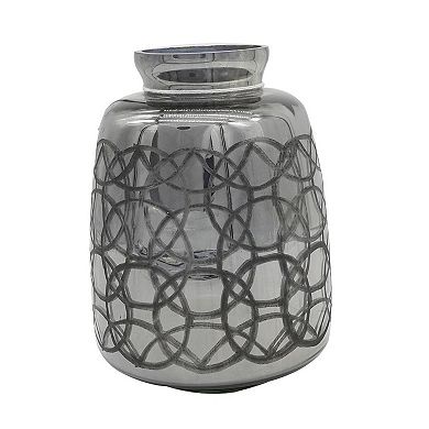 HomeRoots 9" Dark Gray Geometric Etched Glass Table Vase