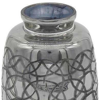 HomeRoots 9" Dark Gray Geometric Etched Glass Table Vase