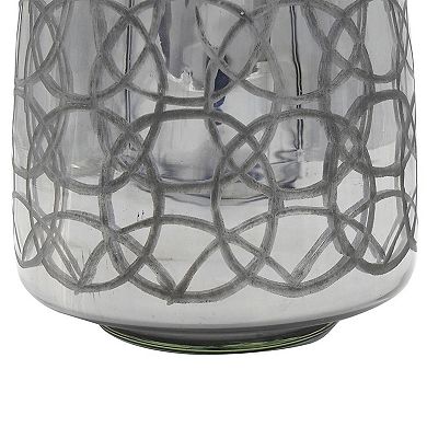 HomeRoots 9" Dark Gray Geometric Etched Glass Table Vase