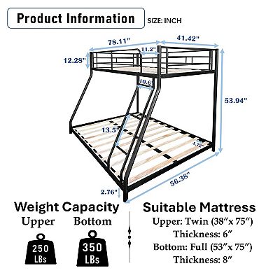 GOODSILO Twin Over Full Bunk Bed with Sturdy Metal Frame and Noise-Free Slats