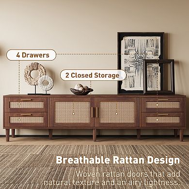 78" Cabinet TV Stand with 4-Drawer and Soft-Close Hinges