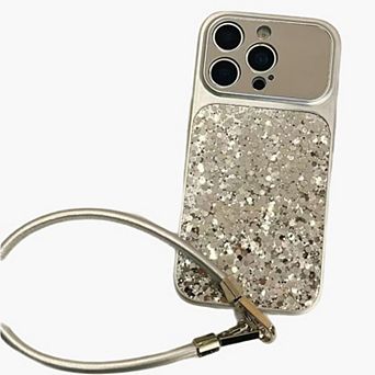 Glitter Phone Case with Wrist Strap Protective Cover Sparkle Back Panel Secure Grip Design