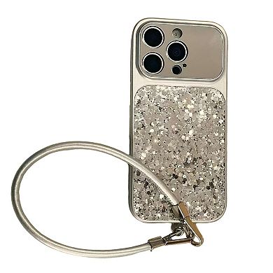 Glitter Phone Case with Wrist Strap Protective Cover Sparkle Back Panel Secure Grip Design