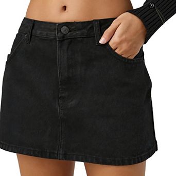 Women Vintage Washed Low-Waist Denim Mini Skirt Casual Stretch Jean Skirt
