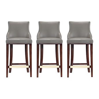 MANHATTAN COMFORT Shubert Faux Leather Upholstered Wood Bar Stool Set of 3