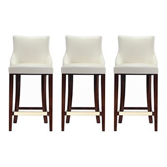 MANHATTAN COMFORT Shubert Faux Leather Upholstered Wood Bar Stool Set of 3
