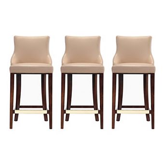 MANHATTAN COMFORT Shubert Faux Leather Upholstered Wood Bar Stool Set of 3