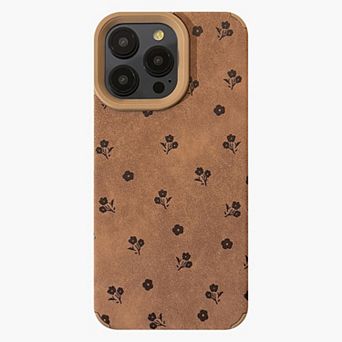 Faux Leather Phone Case with Floral Pattern Textured Finish Protective Cover